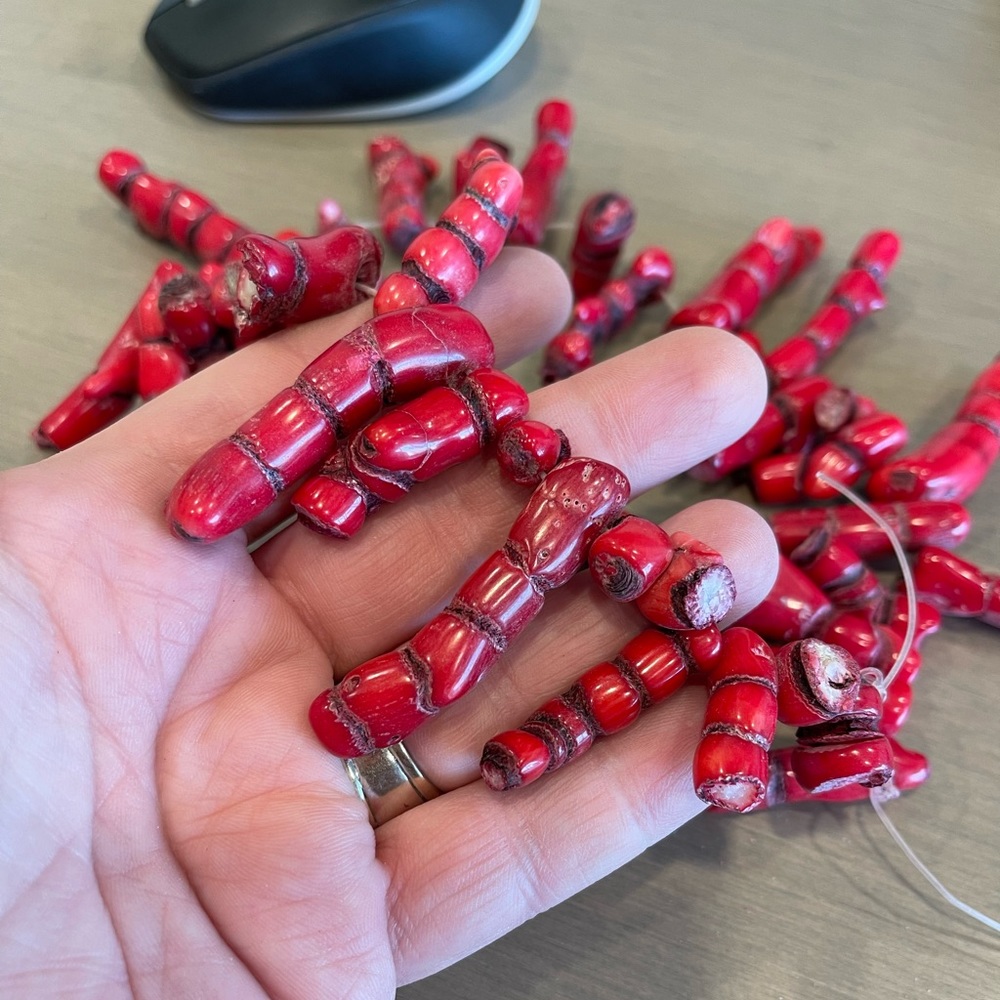 Strand Of Red‎ Coral Chunks Pieces Vintage For Jewelry Making